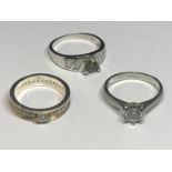THREE MARKED 925 SILVER RINGS WITH STONES