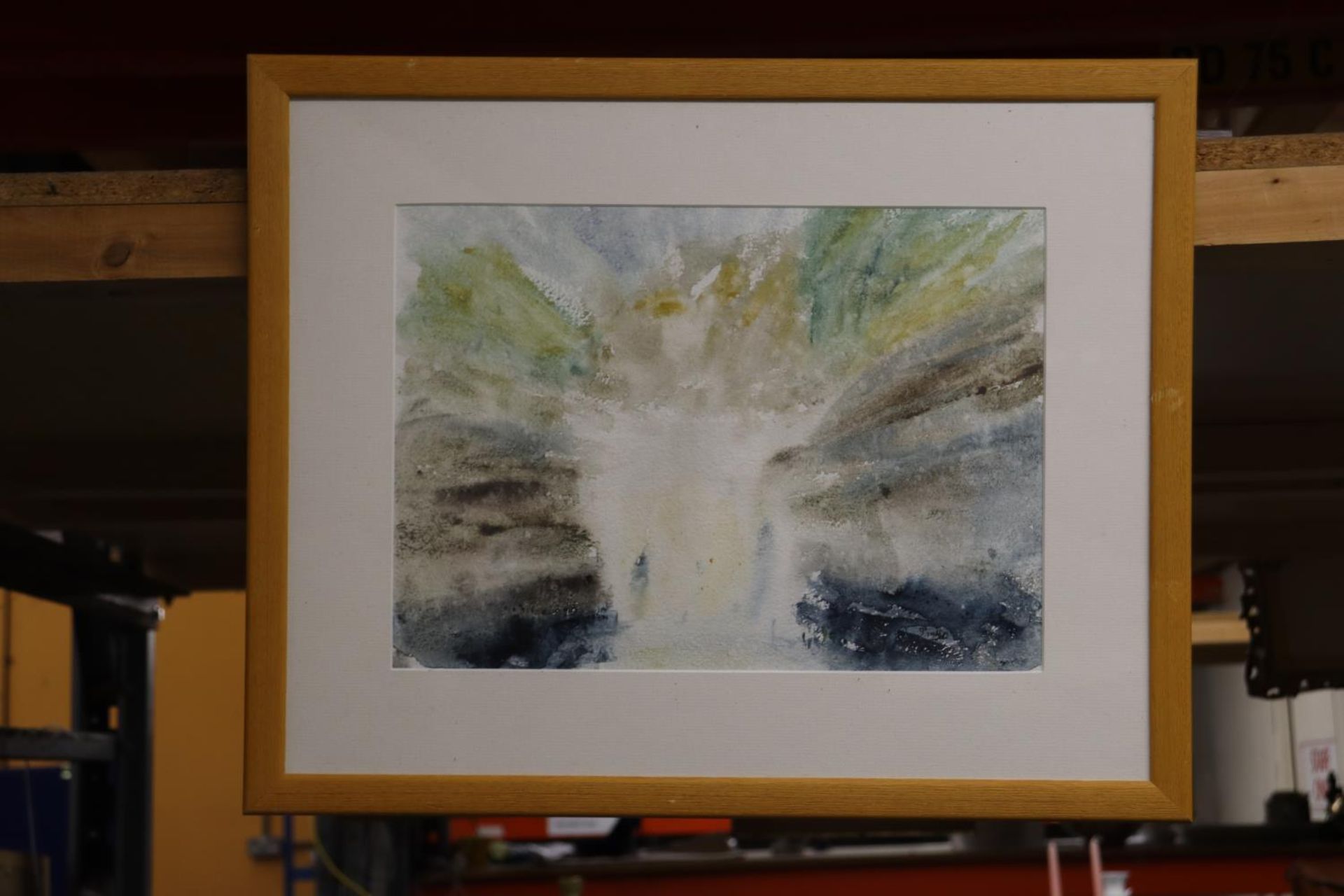 AN ABSTRACT WATERCOLOUR TITLED 'THE AWAKENING', SIGNED S GINDGEL, 52CM X 42CM