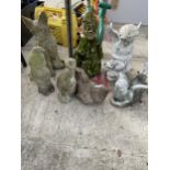 AN ASSORTMENT OF CONCRETE GARDEN FIGURES TO INCLUDE PIXIES AND A FOX ETC