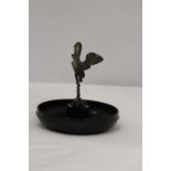 A VINTAGE BAKELITE PIN DISH WITH A PEWTER STORK