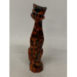 AN ANITA HARRIS HAND PAINTED AND SIGNED IN GOLD TALL DECO CAT FIGURE