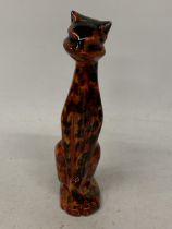 AN ANITA HARRIS HAND PAINTED AND SIGNED IN GOLD TALL DECO CAT FIGURE