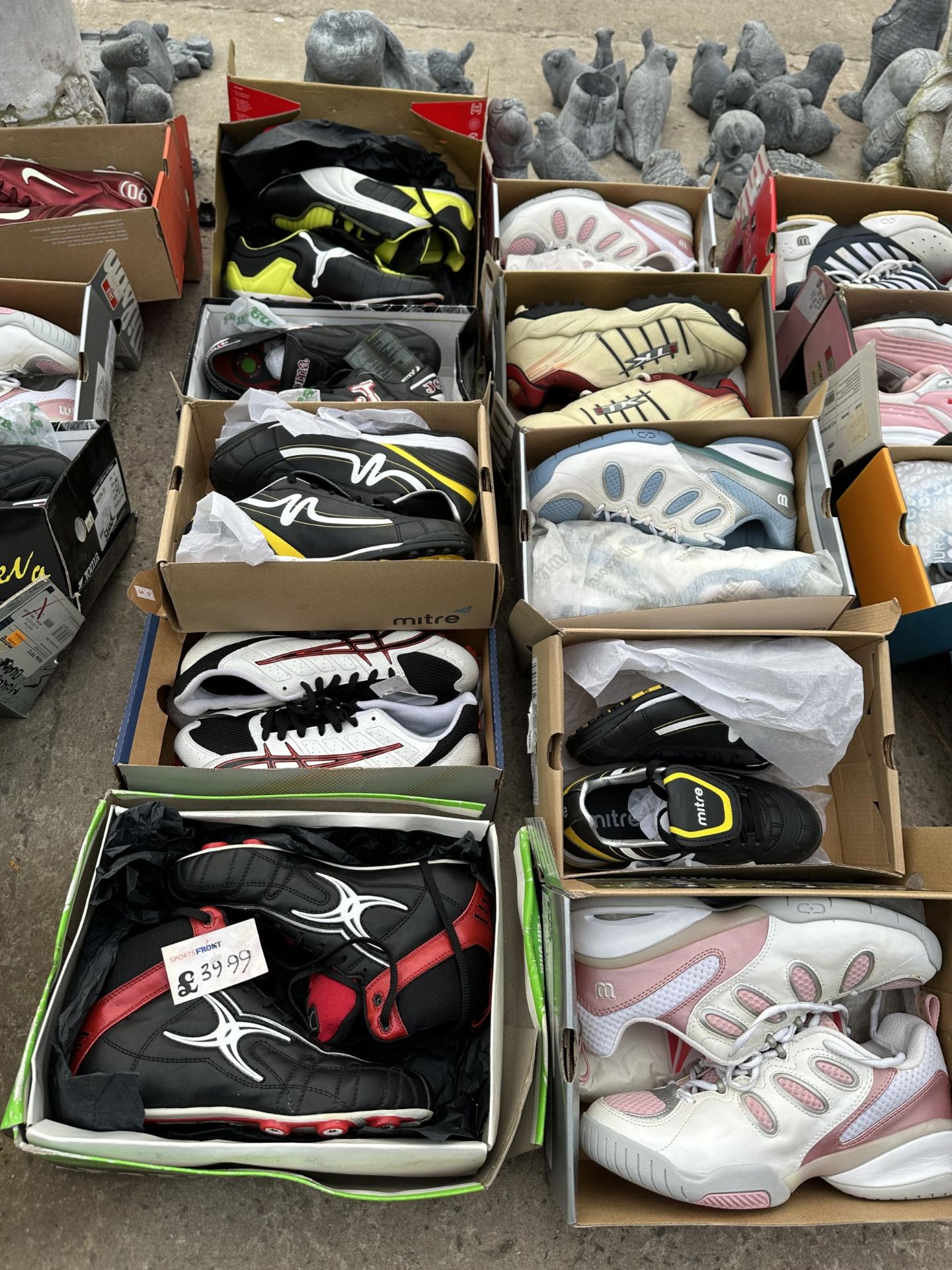 TEN PAIRS OF AS NEW AND BOXED SPORTS BOOTS AND TRAINERS