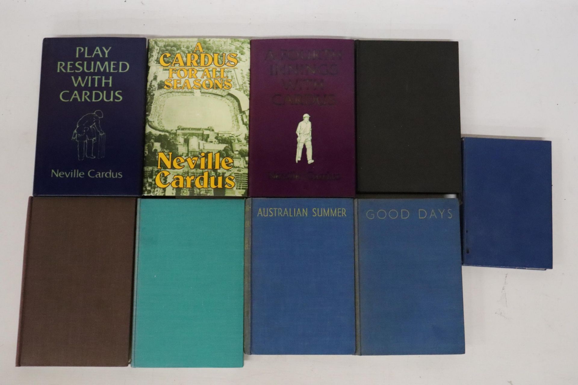 A QUANTITY OF CRICKING BOOKS BY NEVILLE CARDUS TO INCLUDE HIS AUTOBIOGRAPHY, AUSTRALIAN SUMMER, DAYS