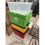 A QUANTITY OF PLASTIC LIDDED STORAGE BOXES