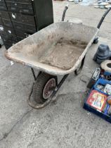 A METAL WHEEL BARROW WITH A RUBBER TYRE