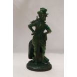 A HEAVY CAST METALLIC GREEN VINTAGE FIRESIDE COMPANION MAN, HEIGHT 42CM