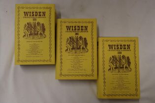THREE HARDBACK COPIES OF WISDEN'S CRICKETER'S ALMANACKS, 1989, 1990 AND 1991. THESE COPIES ARE IN