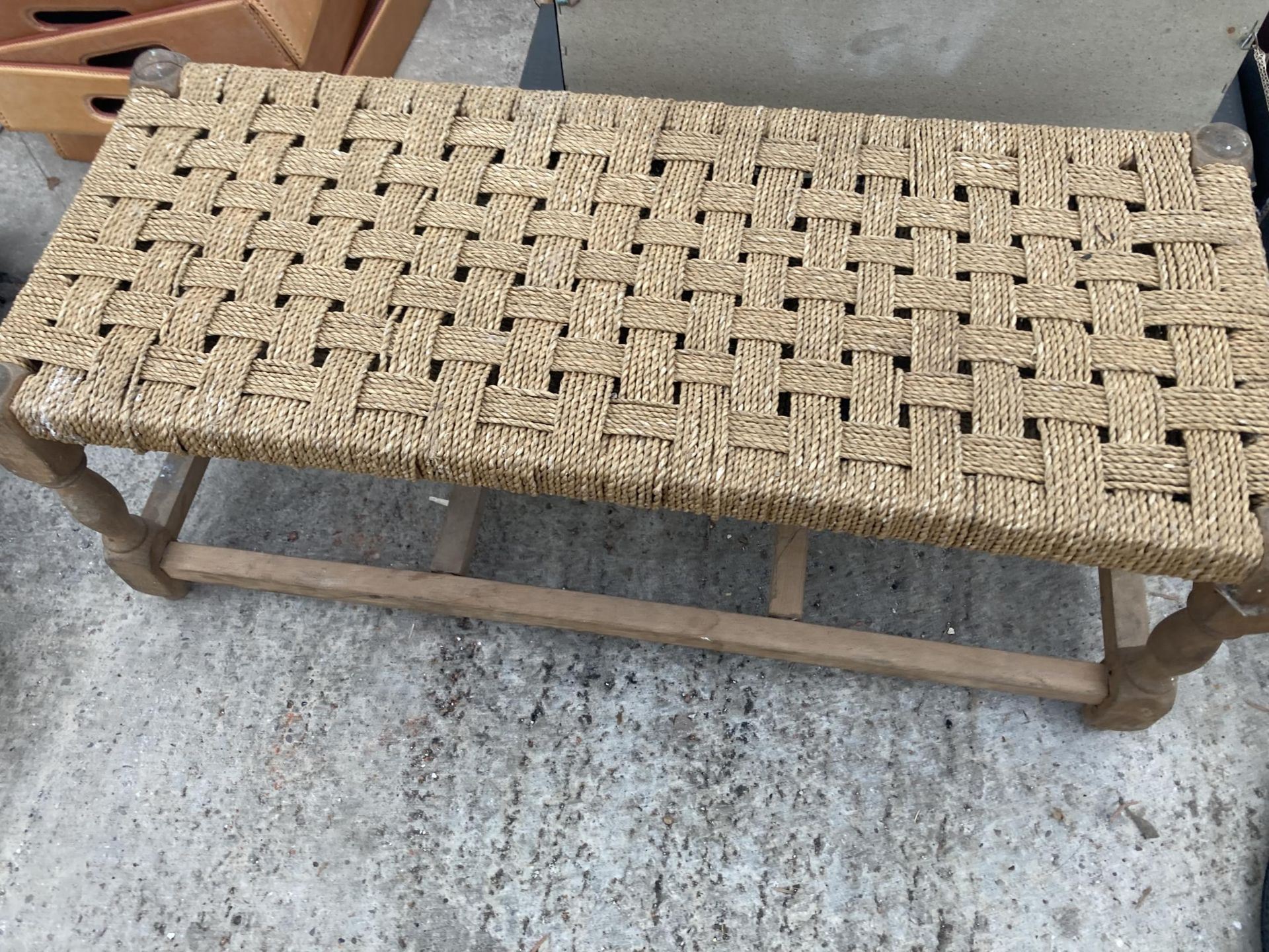 A VINTAGE COAL BOX AND A WOVEN TOPPED STOOL - Image 3 of 3