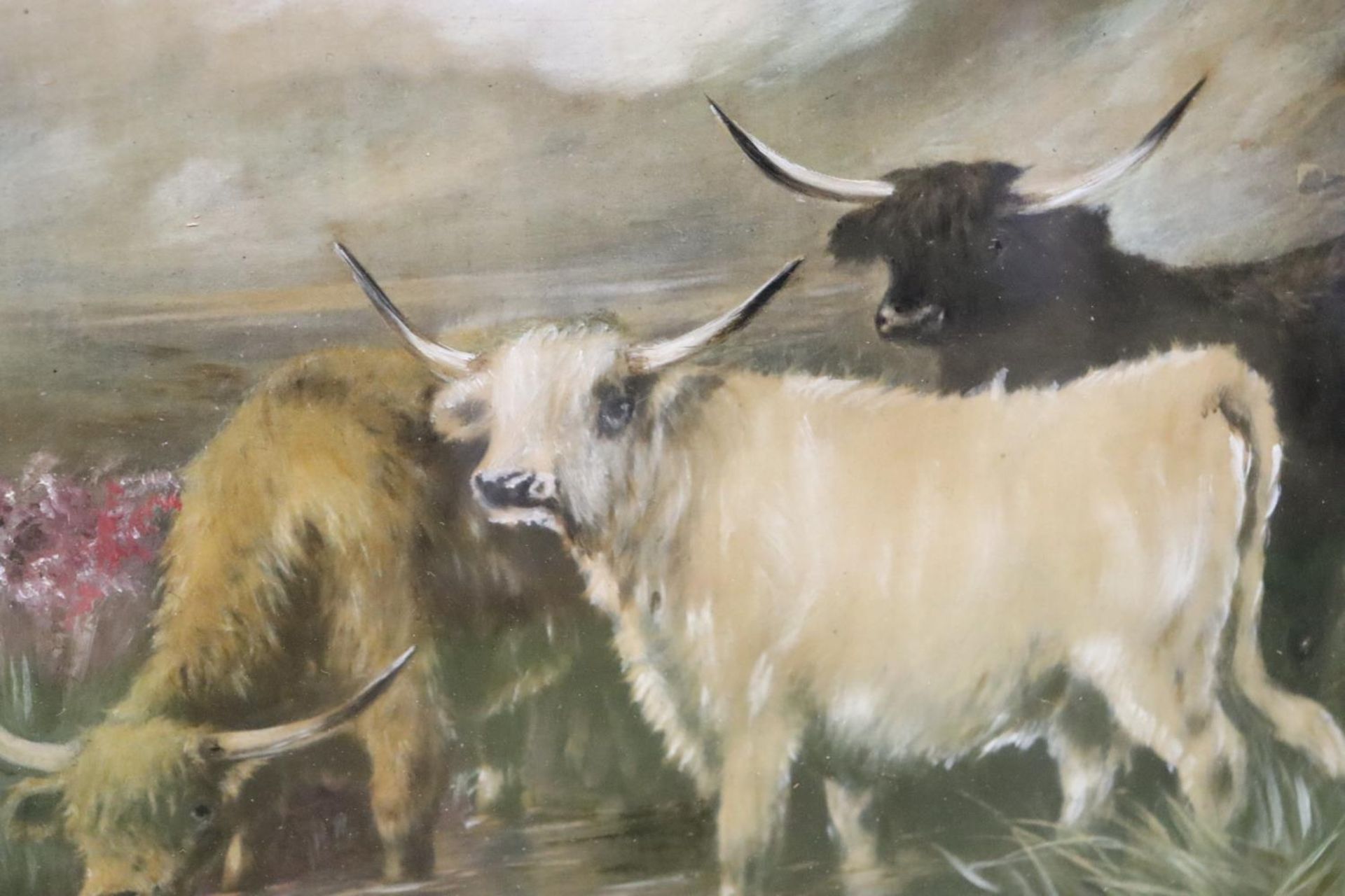 TWO OIL ON BOARD PAINTINGS OF HIGHLAND CATTLE IN GILT FRAMES, 44CM X 51CM - Image 4 of 5