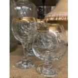 GILT RIMMED GLASSES TO INCLUDE WINE, BRANDY ETC