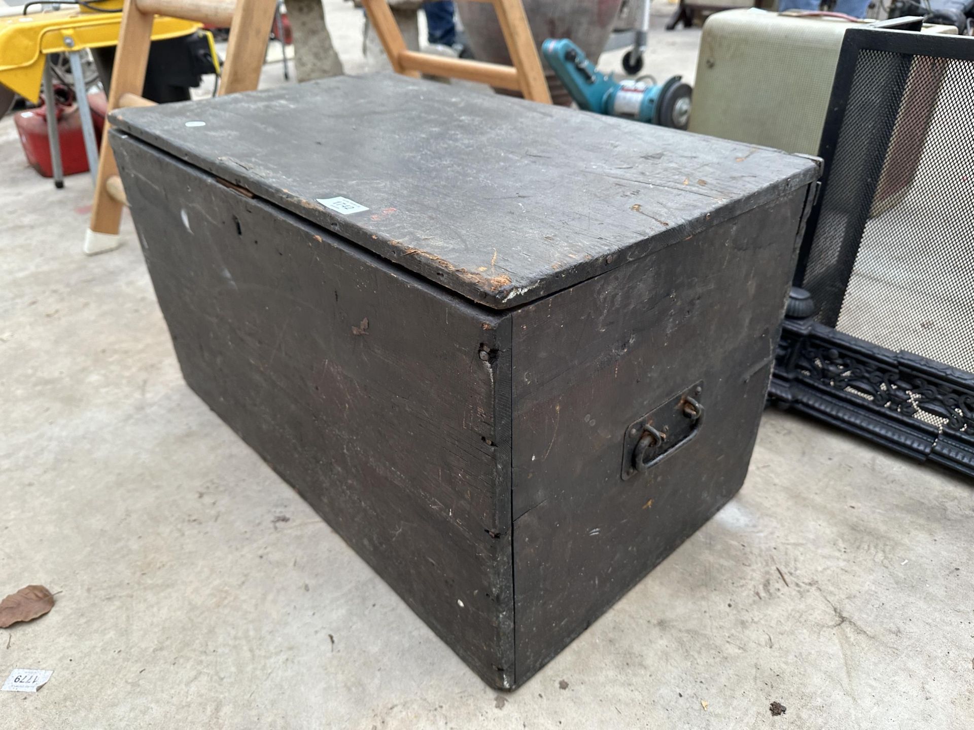 A VINTAGE STAINED PINE TOOL CHEST