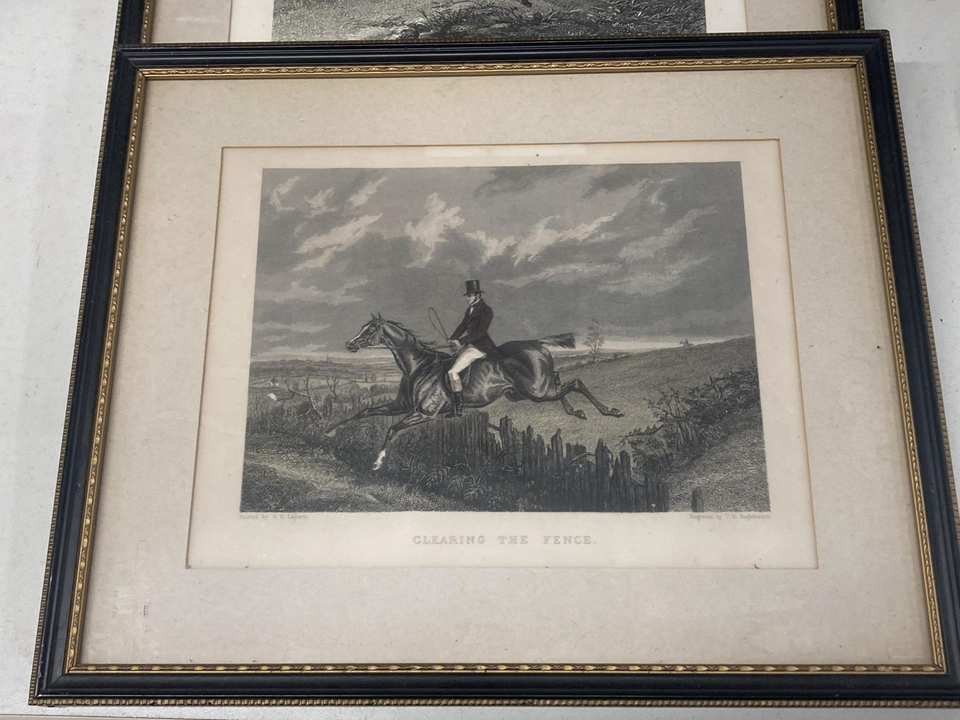 FOUR VINTAGE FRAMED HUNTING PRINTS, CLEARING THE FENCE, FOX BREAKING COVER, THE MASTER OF THE HOUNDS - Image 2 of 5