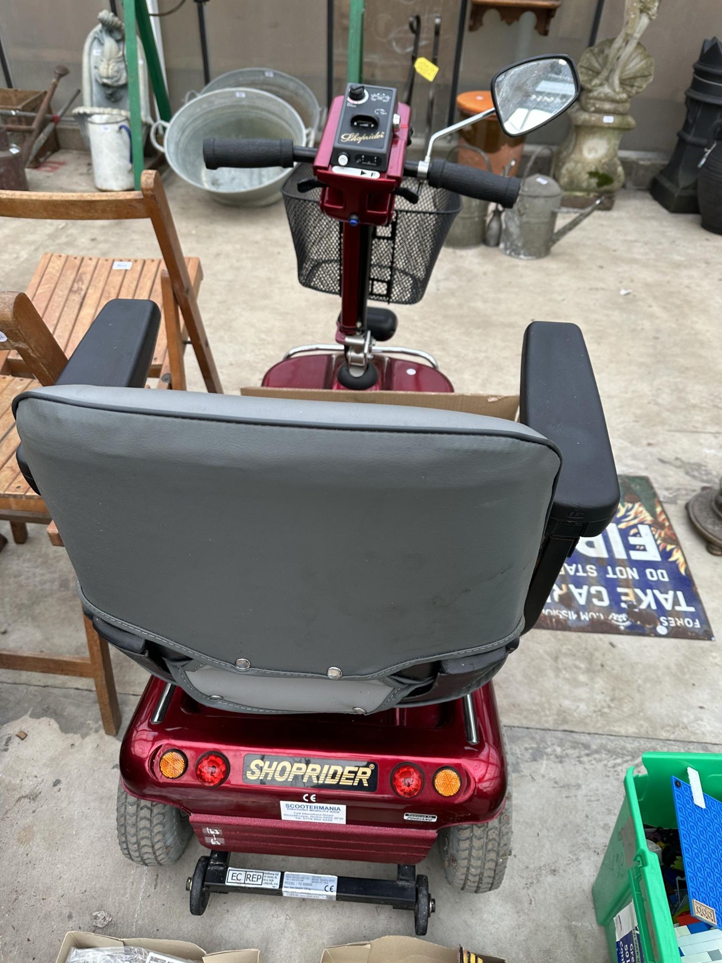 A SHOPRIDER MOBILITY SCOOTER WITH A PAIR OF RAMPS, KEY AND CHARGER IN THE OFFICE - Image 3 of 5