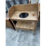 A VICTORIAN PINE WASH STAND WITH GALLERY BACK AND SINGLE DRAWER ON TURNED LEGS 27.5" WIDE