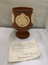 A LIMITED EDITION HAND MADE HOLKAM POTTERY QUEENS SILVER JUBILEE GOBLET 36/50 WITH COA