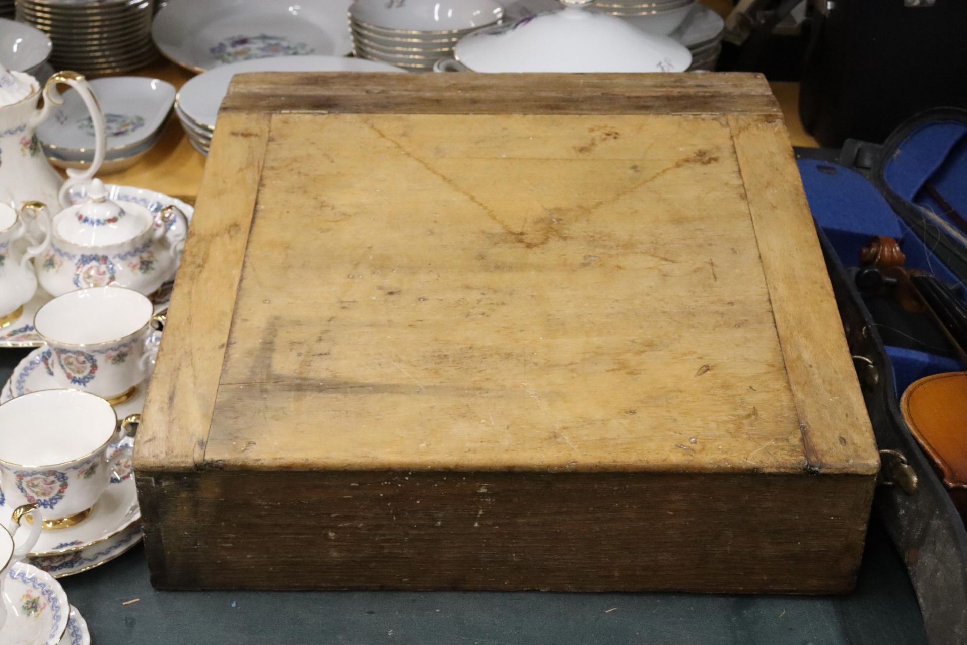 A VINTAGE PITCH PINE SCHOOL DESK TOP - Image 7 of 7