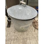 A LARGE GALVANISED LIDDED BIN