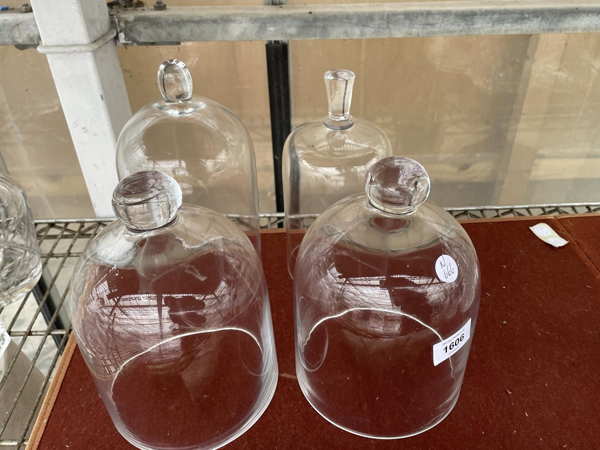 FOUR VARIOUS GLASS DISPLAY DOMES