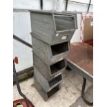 FIVE GALVANISED STACKING LIN BIN STYLE BOXES