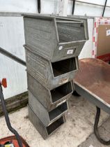 FIVE GALVANISED STACKING LIN BIN STYLE BOXES