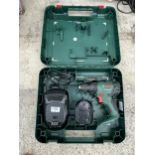 A BOSCH BATTERY DRILL WITH BATTERY, CHARGER AND CARRY CASE