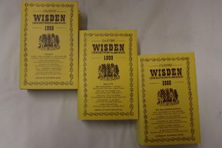 THREE HARDBACK COPIES OF WISDEN'S CRICKETER'S ALMANACKS, 1998, 1999 AND 2000. THESE COPIES ARE IN