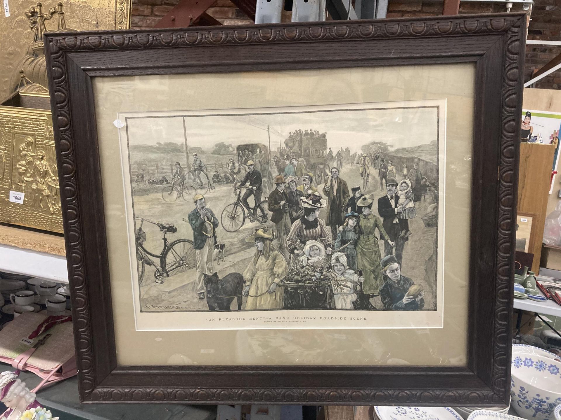 A FRAMED PRINT OF THE ENGRAVING BY WILLIAM HATHERELL 'ON PLEASURE BENT - A BANK HOLIDAY ROADSIDE