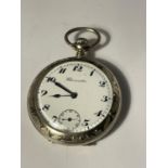 A GOLD PLATED CHRONOGRAPH POCKET WATCH SEEN WORKING BUT NO WARRANTY