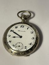 A GOLD PLATED CHRONOGRAPH POCKET WATCH SEEN WORKING BUT NO WARRANTY