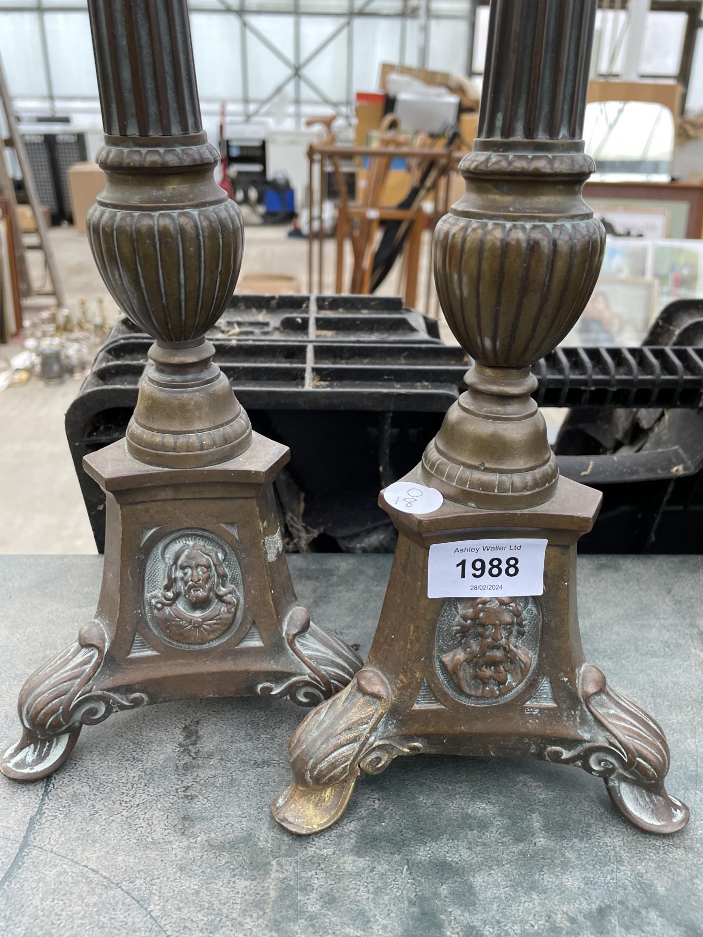 TWO VINTAGE AND DECORATIVE BRASS CANDLE STICKS - Image 2 of 3