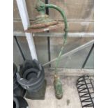 A VINTAGE CAST IRON OUTDOOR LAMP POST WITH SWAN NECK