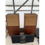 A BANG AND OULFSEN BEOSOUND CENTURY CD PLAYER AND A PAIR OF WOODEN CASED TOWER SPEAKERS