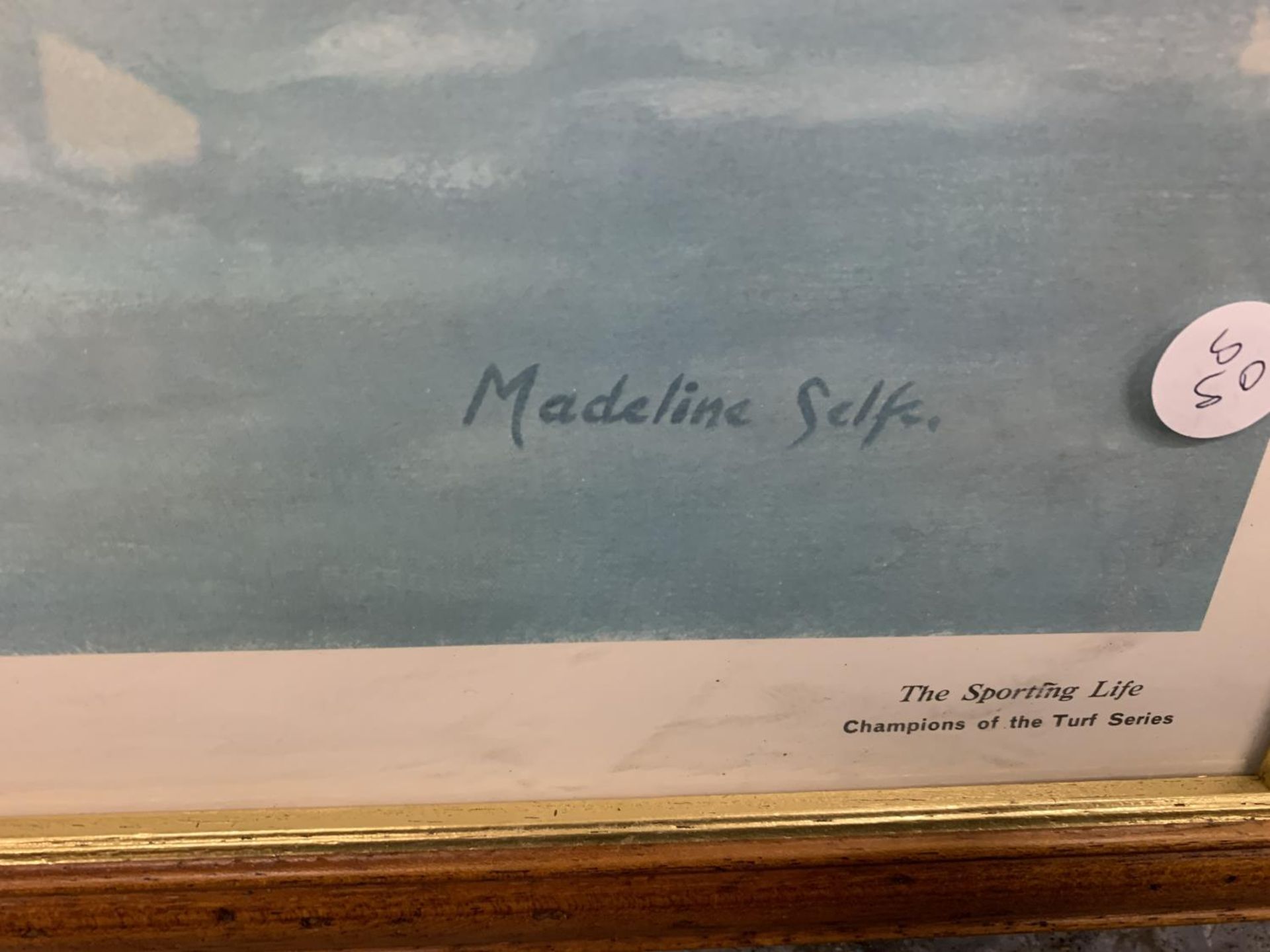 A FRAMED NIJINSKY AND LESTER PIGGOTT PRINT, BY ARTIST MADELINE SELFE, 69CM X 57CM - Image 4 of 5