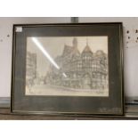 A FRAMED INKWASH OF THE CROSS CHESTER BY ALAN STUTTLE