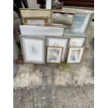 AN ASSORTMENT OF FRAMED PICTURES, PRINTS AND MIRRORS ETC