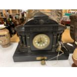 A VICTORIAN VERY LARGE FRENCH ARCHITECTURAL SLATE MANTLE CLOCK, MOVEMENT BY THE WELL KNOWN MAKER A D