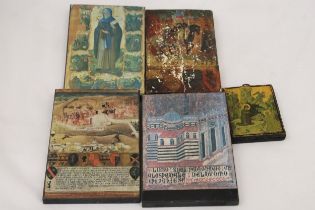 FIVE RELIGIOUS ICONS ON WOOD