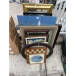 AN ASSORTMENT OF FRAMED PICTURES, PRINTS AND MIRRORS