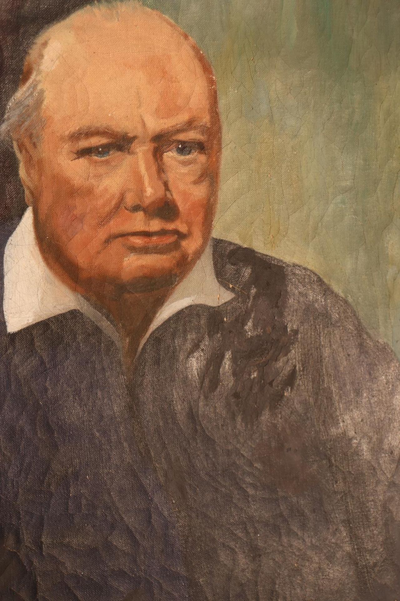 A FRAMED OIL ON CANVAS OF WINSTON CHURCHILL WITH INDISTINCT SIGNATURE, 59CM X 68CM - Image 2 of 4