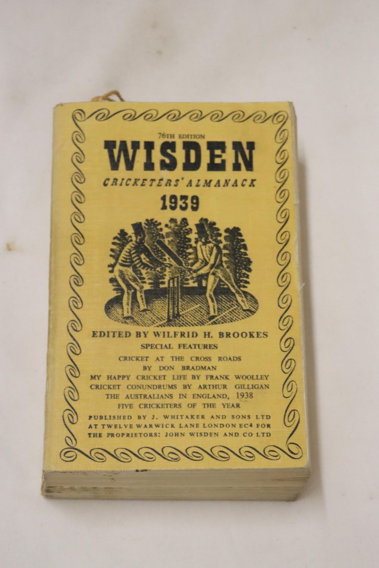 A 1939 COPY OF WISDEN'S CRICKETER'S ALMANACK. THIS COPY IS IN USED CONDITION, THE SPINE IS INTACT.