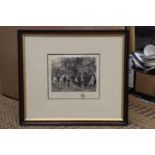 A FRAMED ETCHING OF SOLDIERS, SIGNED, 46CM X 40CM