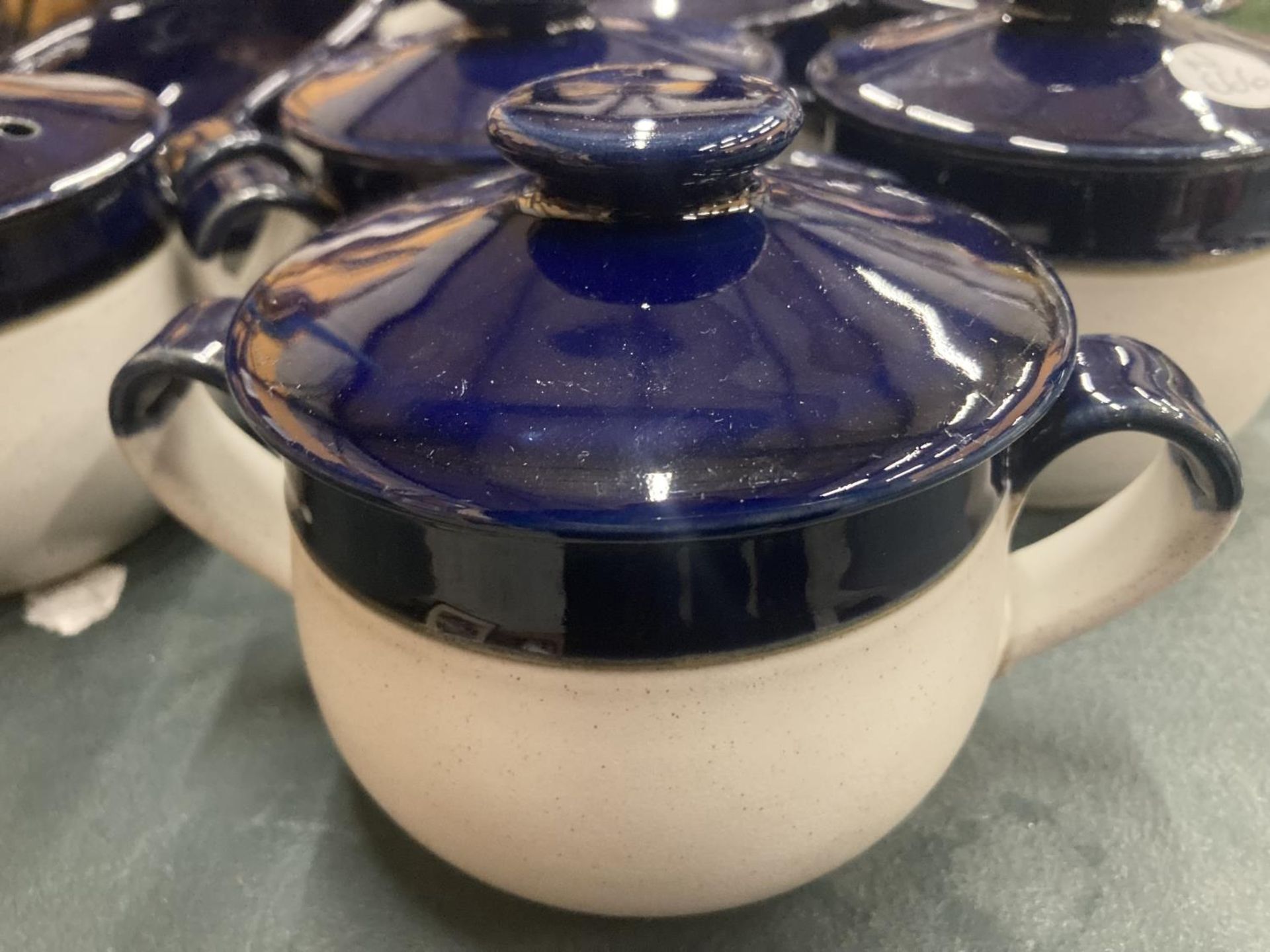 A QUANTITY OF DENBY LIDDED SOUP BOWLS AND DISHES, MUGS WITH POISONS DESIGN, PLUS A PAIR OF VINTAGE - Image 4 of 5