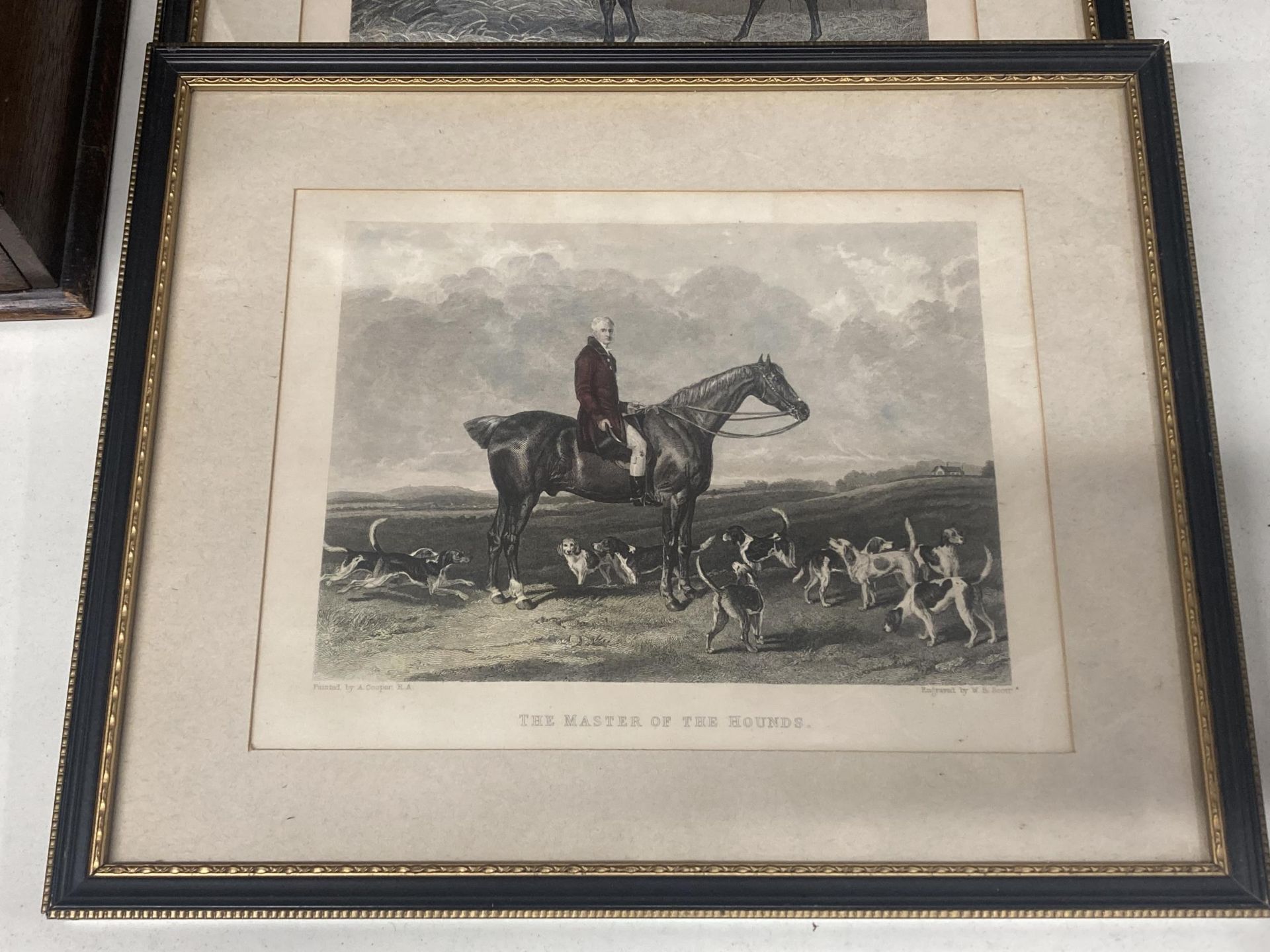 FOUR VINTAGE FRAMED HUNTING PRINTS, CLEARING THE FENCE, FOX BREAKING COVER, THE MASTER OF THE HOUNDS - Image 5 of 5