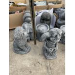 FIVE VARIOUS CONCRETE GARDEN FIGURES TO INCLUDE DOBBIE AND PADDINGTON BEAR ETC