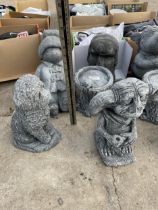 FIVE VARIOUS CONCRETE GARDEN FIGURES TO INCLUDE DOBBIE AND PADDINGTON BEAR ETC