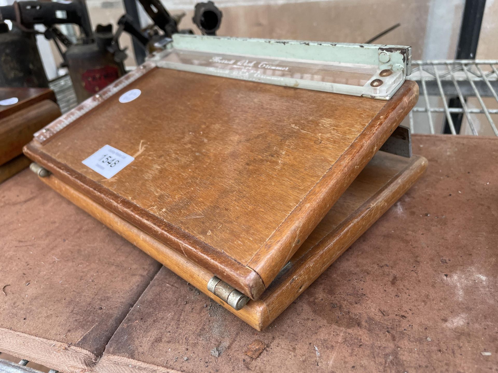 A VINTAGE WOODEN DESK TOP MERRET WELSH TRIMMER