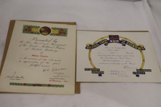 TWO NATIONAL UNION OF RAILWAY MEN CERTIFICATES, DATED 1962