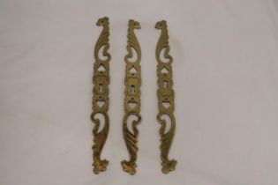 THREE BRASS DOOR KEY PLATES