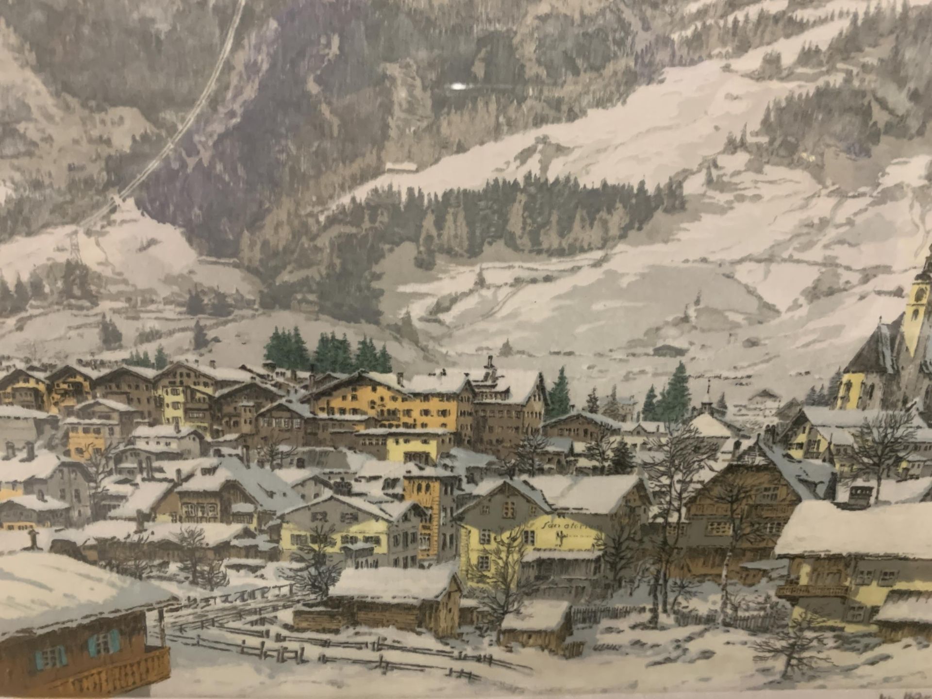 A FRAMED PRINT OF A SNOWY VILLAGE BY HANS FIGURA - Image 4 of 4